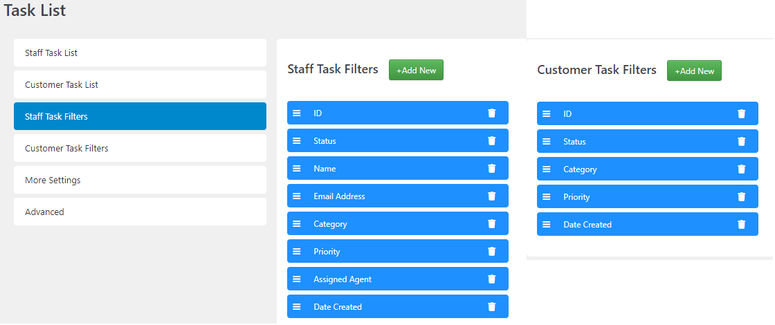 SC Staff Customer Task Filters